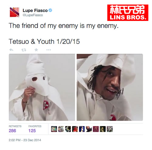 注意.. Lupe Fiasco穿上令人恐惧的“三K党”服装并放出狠话   敌人的朋友是我的敌人 (照片)