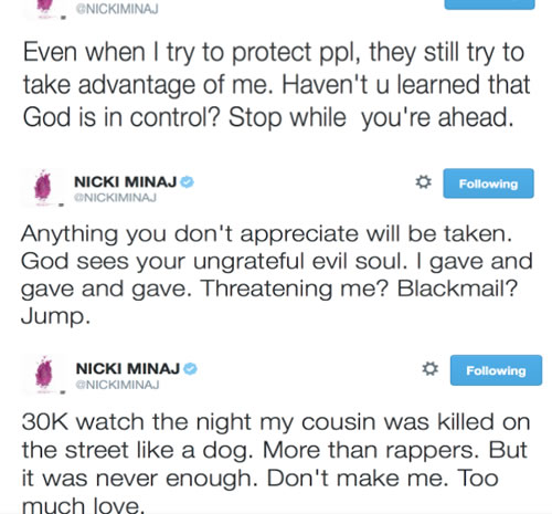 Uh oh!! 由爱生恨..Nicki Minaj和前男友在推特上吵架..互相攻击 (图片)
