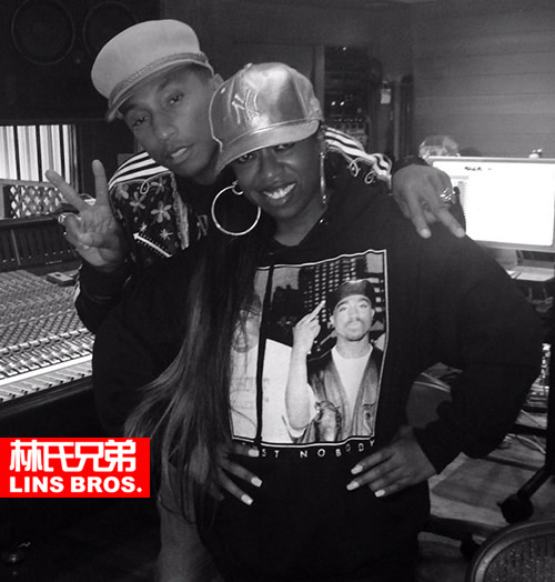 Pharrell和Missy Elliott在录音室里..嘻哈女先锋穿上卫衣展示两位偶像 (照片)