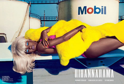 Hot!!! 穿上夏天蓝比基尼半裸上身姿势挑性..Badgal Rihanna登上V杂志封面..热夏提前上演 (6张照片)