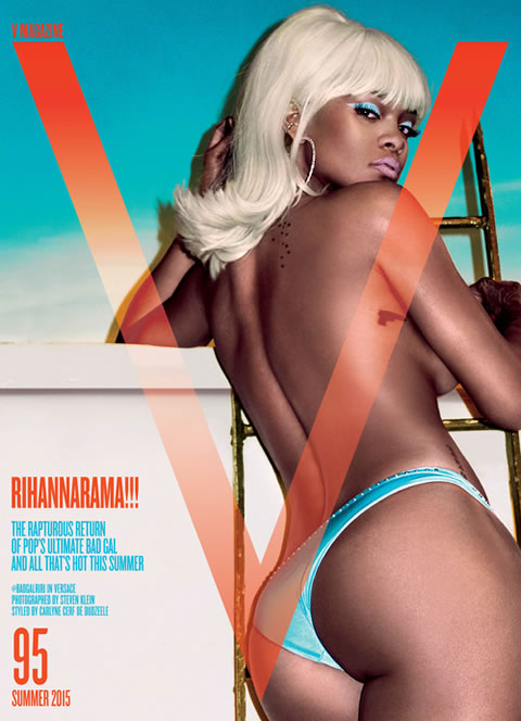 Hot!!! 穿上夏天蓝比基尼半裸上身姿势挑性..Badgal Rihanna登上V杂志封面..热夏提前上演 (6张照片)