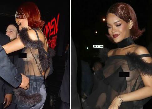 劲爆!! Rihanna走光了..透视装移位导致裸露胸部全曝光..而她可以不用乳贴保护 (照片)