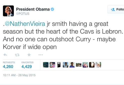 美国总统/篮球爱好者奥巴马发话点评NBA总决赛: 詹姆斯是核心..库里可以投死任何人 (配图你非常熟悉)