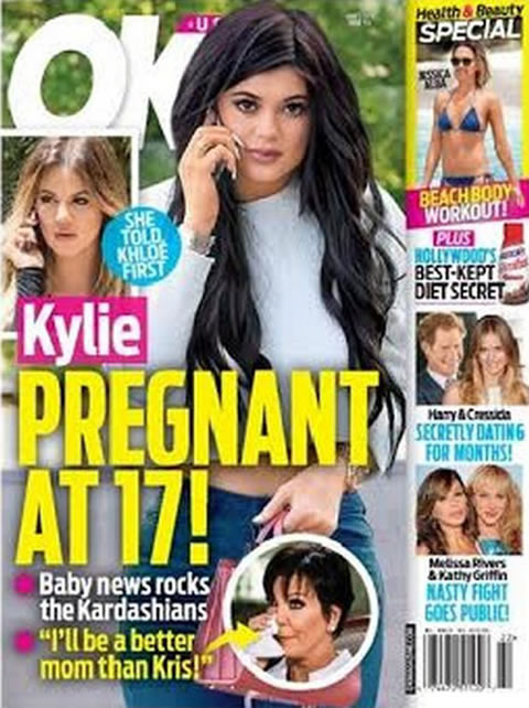 最猛料消息! OK! magazine爆料卡戴珊17岁未成年妹妹Kylie Jenner怀孕了..怀上说唱歌手Tyga孩子 (封面)