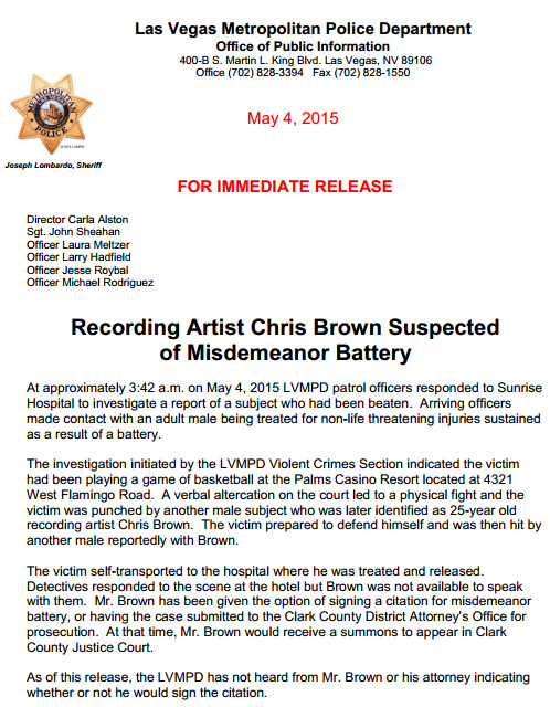 再陷入麻烦..Chris Brown没有控制住自己火爆情绪, 警方调查报告怀疑他把人打伤 (图片)