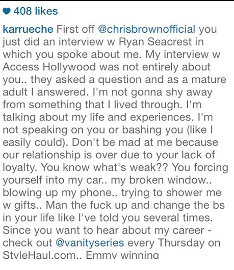 搞不好了! Chris Brown和前女友Karrueche台下剧烈争吵后又在网上掐架..粗口成脏..不过结果让人意外