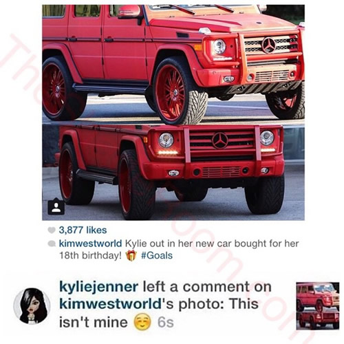 果不其然..尴尬的事情发生后卡戴珊妹妹Kylie Jenner立即否认男友Tyga送她豪车礼物 (照片)
