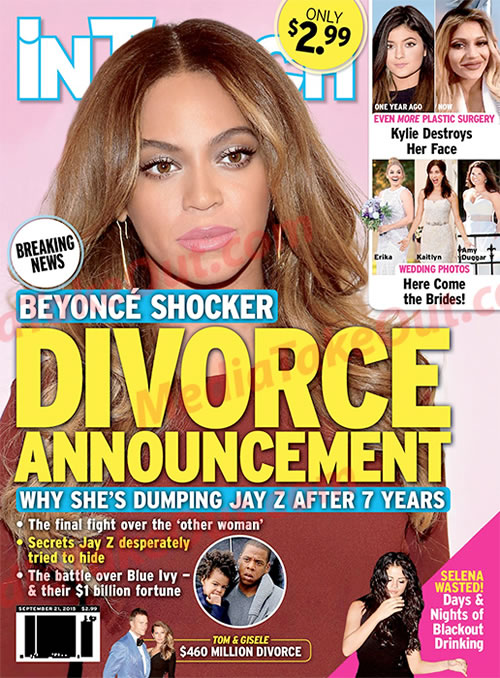 又要离婚? 八卦杂志封面爆料Beyonce准备与老公Jay Z离婚... (照片)