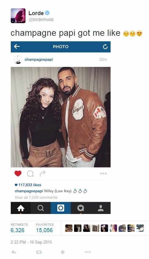 有女朋友的Drake公开调情歌手Lorde..她甜蜜回应..那么女友小威廉姆斯情何以堪 (照片)