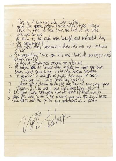 Tupac的2张手写歌词将拍出45万天价..2张歌词都是Pac在95年监狱里面写的 (歌词照片)