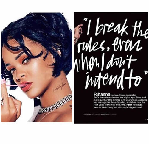 抽大麻, 破时尚, 自由, 中指, 粗项链..这些是Badgal Rihanna登上这个杂志封面的元素 (2张照片)