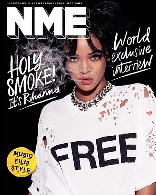 抽大麻, 破时尚, 自由, 中指, 粗项链..这些是Badgal Rihanna登上这个杂志封面的元素 (2张照片)