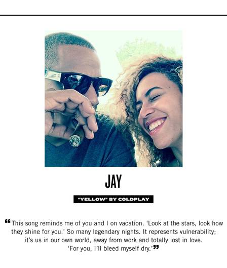 Jay Z也很浪漫..他用好兄弟乐队Coldplay歌曲告诉老婆Beyonce他如何真爱她..  (图片)