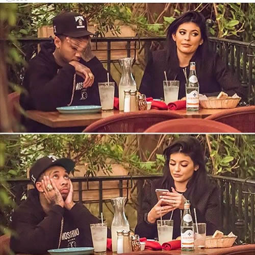 当情侣俩出现小争吵后就像Tyga和女友Kylie Jenner这样...你如何描述这张照片 (照片)