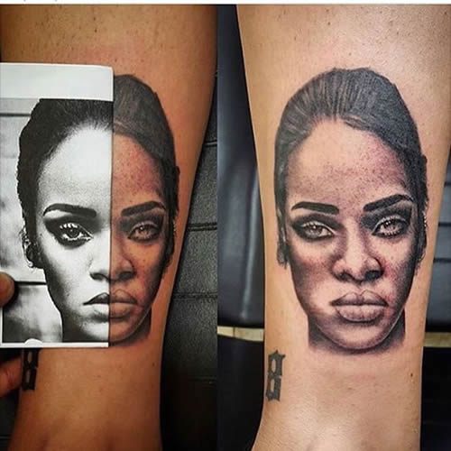 当明星头像纹身作品看起来有点失败的时候是多么心噻..Rihanna就这样被毁了 (照片)