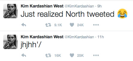 神奇! Kanye West卡戴珊2岁女儿North偷走妈妈的手机发出了人生第一条微博..妈妈笑哭了 (照片)