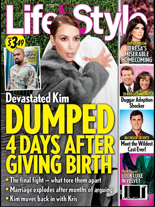 娱乐消息：这家杂志封面爆料Kanye West和卡戴珊分了 (照片)