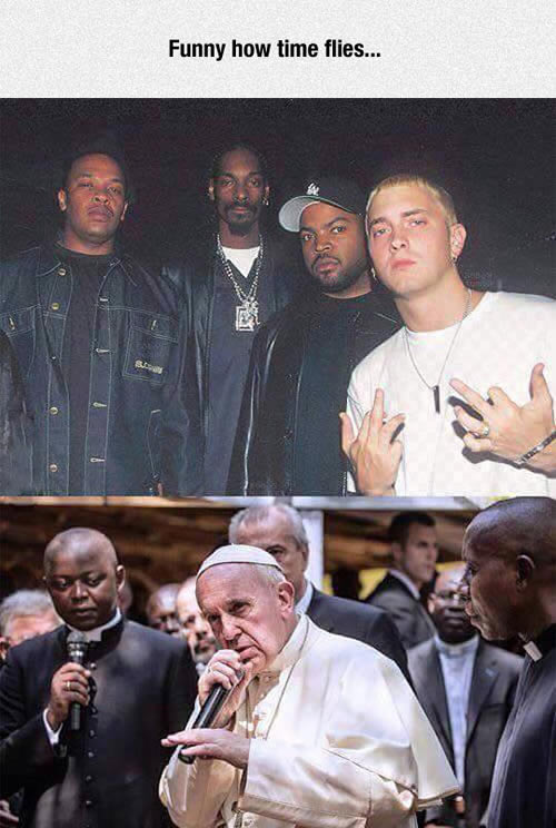 上次是Eminem和教皇Pope的“时光飞逝“搞笑了互联网..今天轮到了Ice Cube和他成名的儿子，不知你笑了没有 (照片)