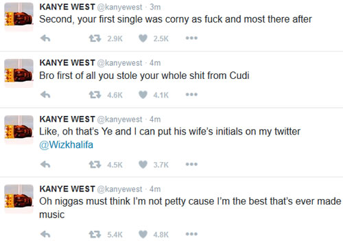shit..这一天还是来了..两大巨星Kanye West和Wiz Khalifa相互攻击撕逼Beef..还把卡戴珊和Amber Rose扯进来 (详细)