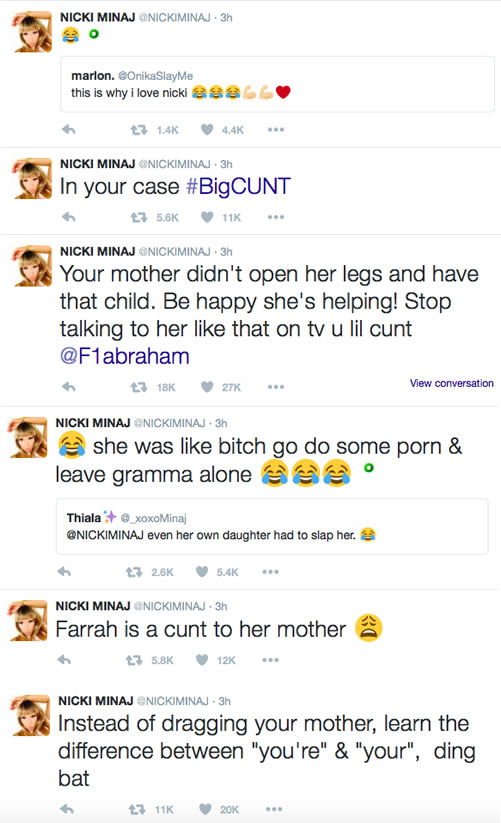 女人吵架..Nicki Minaj和真人秀女星Farrah Abraham吵起来了..骂得太难听..少儿不宜 (图片)