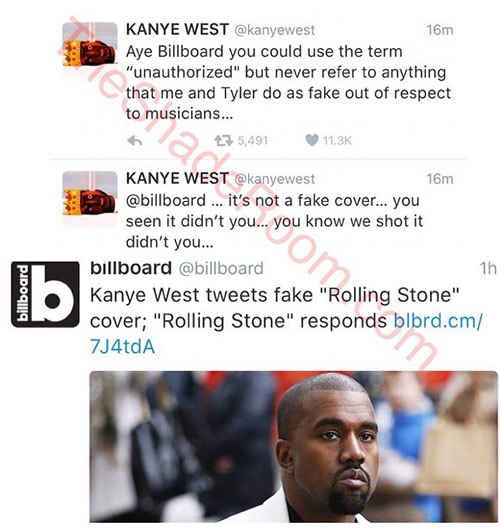 不按常理出牌..Kanye West放出Rolling Stone非官方封面..接着和BillBoard撕逼这张“假”封面 (照片)