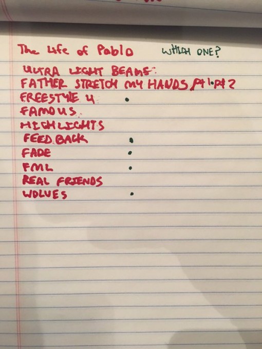 最后时刻..Kanye West公布新专辑名字：The Life of Pablo..这是歌曲名单..谁是Pablo (照片/详细)