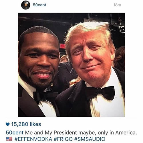 当很多人在攻击美国总统参选人川普的时候..说唱巨头50 Cent站在Trump一边合影 (照片)