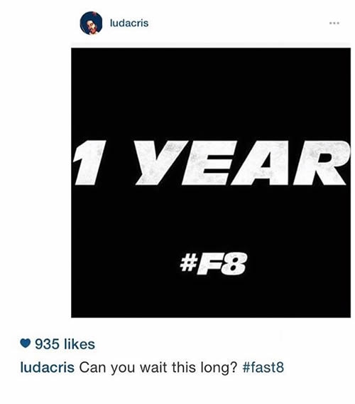 等不及了..演员Ludacris告诉你新电影速度与激情8这个事实让人“捉急” (图片)