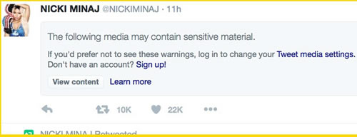 看个福利不容易..Nicki Minaj太过于性感, 推特给了她特殊待遇 (照片)