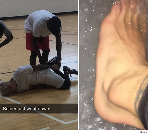 OUCH!!! Justin Bieber打篮球扭伤脚踝..有这样受伤过的都能体会里面的痛 (照片)