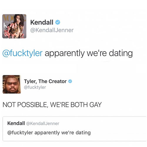 Kendall Jenner这是在确认和Tyler恋爱? Tyler, The Creator搞笑转发 (图片)