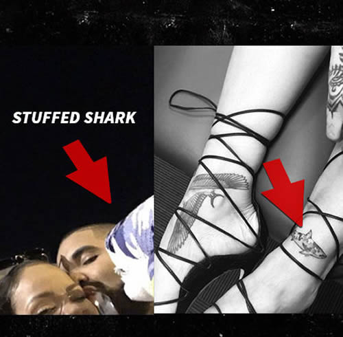 爱到深处..Rihanna添加Drake送她“大鲨鱼”纹身..两人演唱会台上接吻 (4张照片)