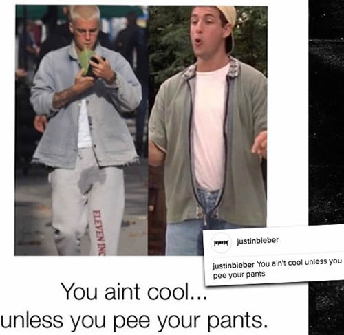 屌..Justin Bieber直接尿裤子逛马路..异常的酷 (照片)