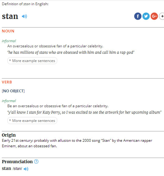 真了不起!! Eminem的影响力让Stan进入最权威的牛津字典..它这样解释的 (图片)