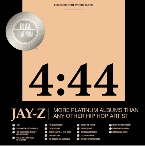 Jay Z新专辑4：44在第二周登上了Billboard专辑榜单冠军，目前保持着一个所有艺人的历史记录..
