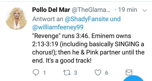 似乎有人已经提前听到了Eminem客串Pink新单曲Revenge内容..这里面有很多有意思的细节..那就是...