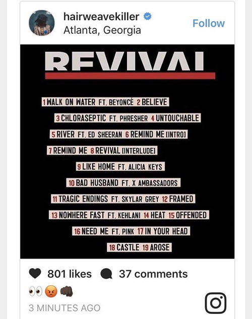 2 Chainz没有进入Eminem新专辑的歌曲名单生气了..中间那个emoji表情代表了他糟糕的心情