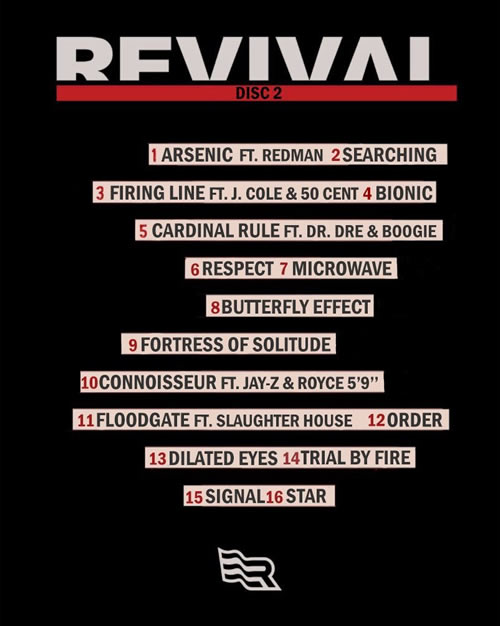 Eminem厂牌旗下团体Slaughterhouse成员Crooked I放出老板新专辑REVIVAL可能的Disc 2曲目名单