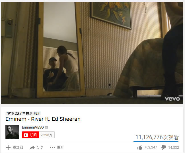 火！Eminem x Ed Sheeran超热门单曲River  MV两天时间观看超过1000万次.. Stan永远是那么疯狂