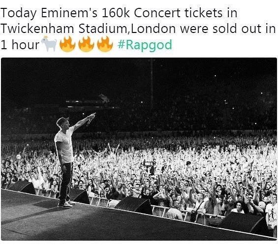 太猛了!! 这组数据显示Rap God Eminem在英国和欧洲的人气严重爆棚..安保等级有待提高