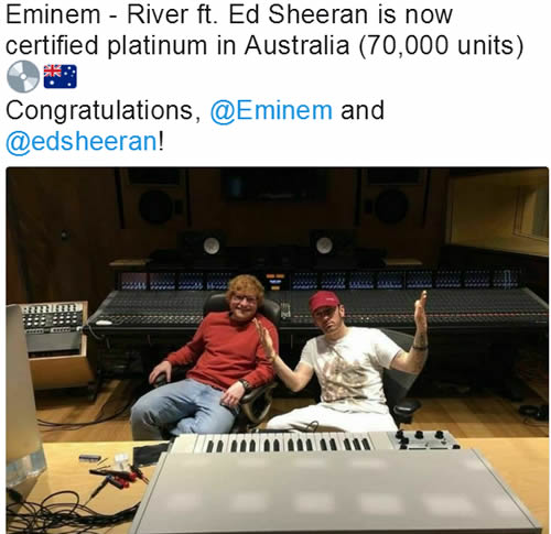 情理之中的大丰收..这是Eminem的热歌River在美国和澳大利亚的成绩单