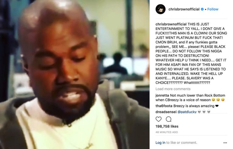 Kanye最近很不顺..合作者Chris Brown也出来骂他了..因为Kanye最近的这个评论