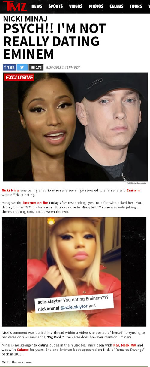 大新闻!!! Eminem和Nicki Minaj坠入爱河!
