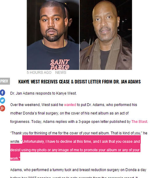 Kanye被谢绝了..