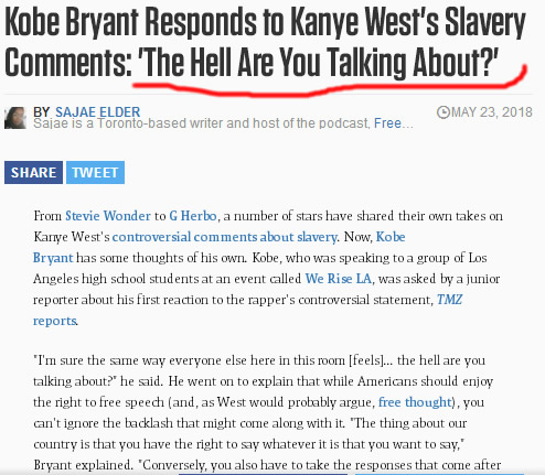 NBA超级巨星科比对Kanye的言论也有意见。。