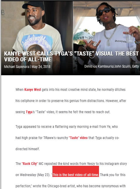 有这样的好兄弟真好，Kanye给Tyga的MV最顶级的评价