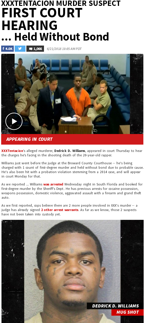 XXXTentacion凶杀案嫌疑犯被送上法院