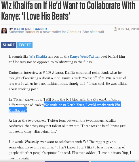 Beef是什么? Wiz Khalifa和Kanye如今互相“抬举”