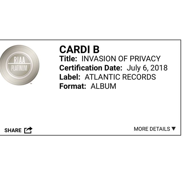Cardi B真的不简单..首张专辑成为白金