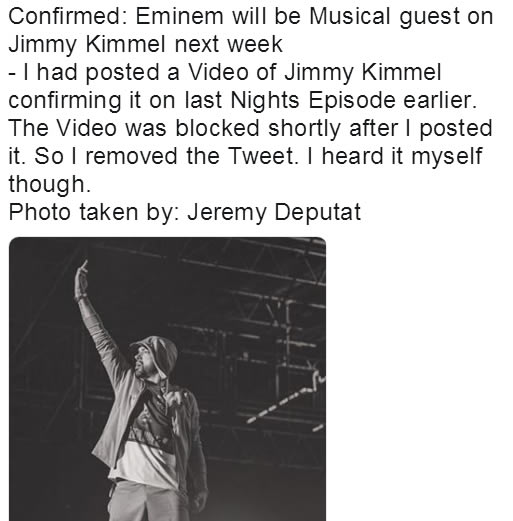 据说Eminem下周要上Jimmy Kimmel节目表演电影Venom主题曲，期待! ​​​​